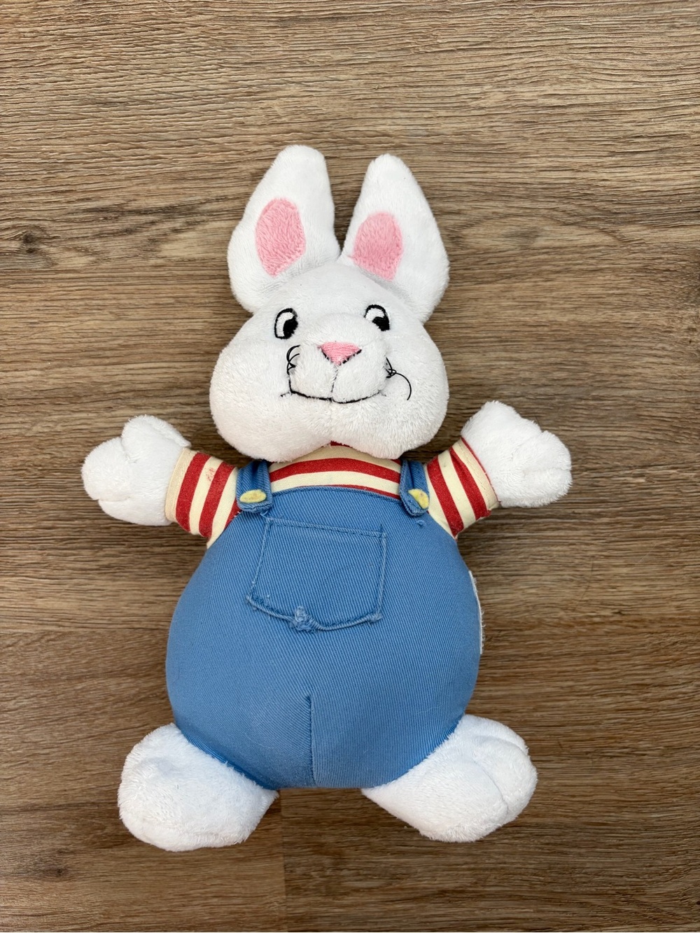 Nickelodeon White Bunny Plush with Blue Overalls and Red-Striped Shirt